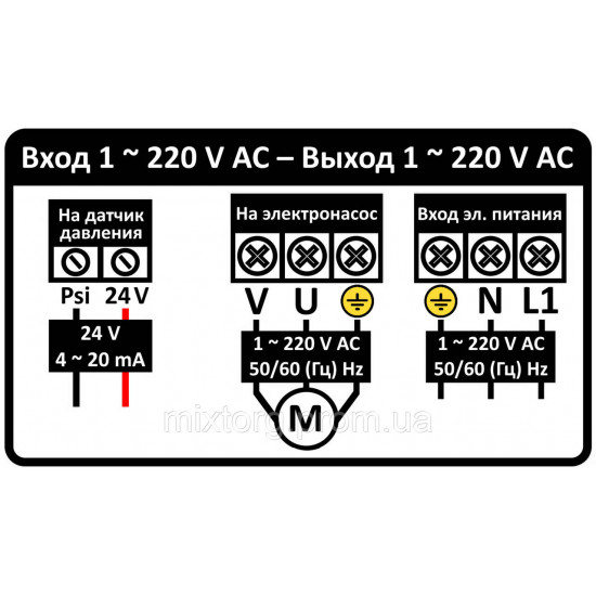 Перетворювач частоти 1~220 В × 1 ~ 220 В до 2.2 кВт + датчик тиску AQUATICA (AVF-2.2M) (779704)